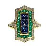 JR0349K - Art Deco Blue Sapphire, Emerald, and Diamond Ring Set in 18K Gold Setting