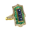 JR0349K - Art Deco Blue Sapphire, Emerald, and Diamond Ring Set in 18K Gold Setting