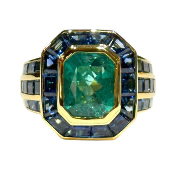 JR0351K - Emerald and Blue Sapphire Ring Set in 18K Gold Setting