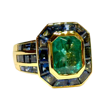 JR0351K - Emerald and Blue Sapphire Ring Set in 18K Gold Setting