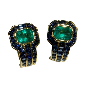 JE0246K - Emerald and Blue Sapphire Earrings Set in 18K Gold Setting