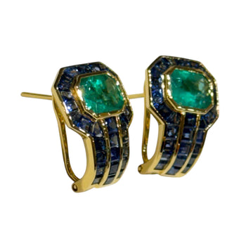 JE0246K - Emerald and Blue Sapphire Earrings Set in 18K Gold Setting