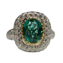 JR0352K - Emerald with Pave Diamond Ring Set in 18K Gold Setting