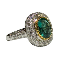 JR0352K - Emerald with Pave Diamond Ring Set in 18K Gold Setting
