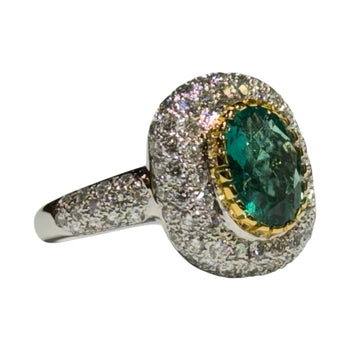 JR0352K - Emerald with Pave Diamond Ring Set in 18K Gold Setting