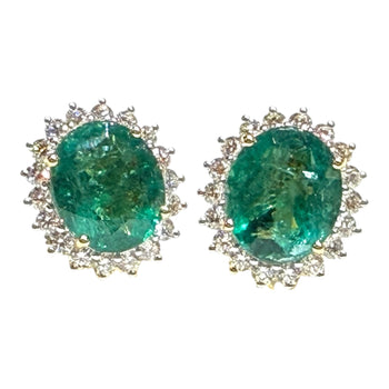 JE0247K - Emerald with Diamond Earrings Set in 18K Gold Setting