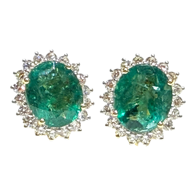 JE0247K - Emerald with Diamond Earrings Set in 18K Gold Setting