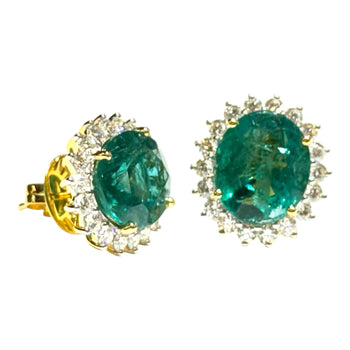 JE0247K - Emerald with Diamond Earrings Set in 18K Gold Setting