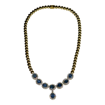 JN0069K - Blue Sapphire with Diamond Necklace Set in 18K Gold Setting
