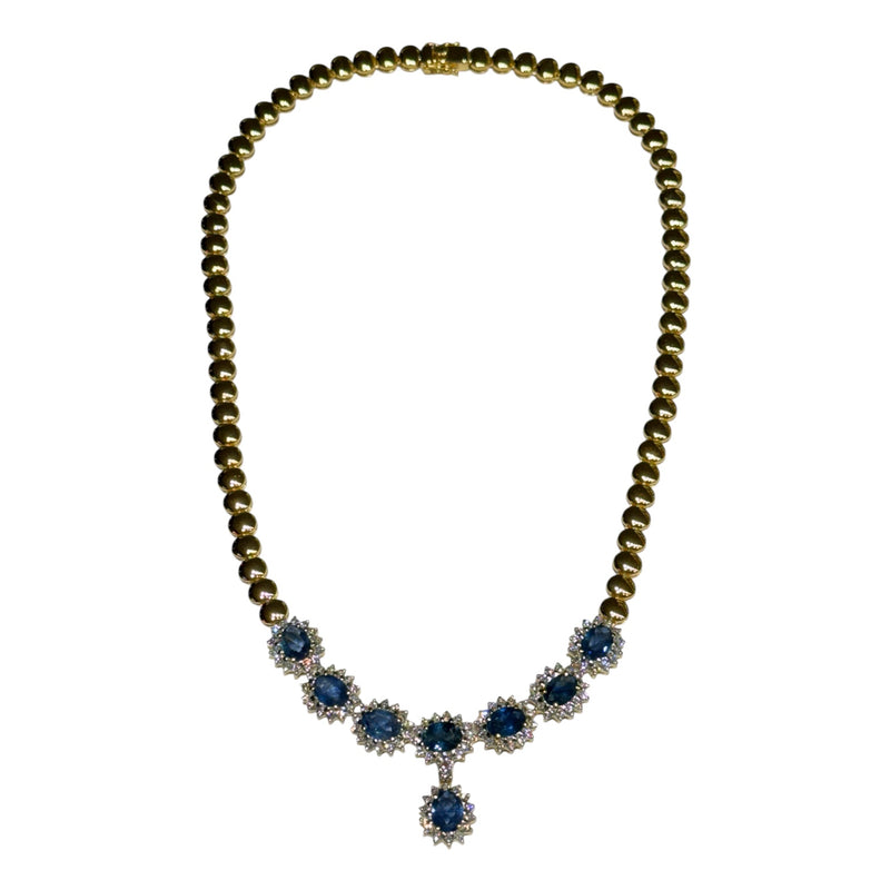 JN0069K - Blue Sapphire with Diamond Necklace Set in 18K Gold Setting
