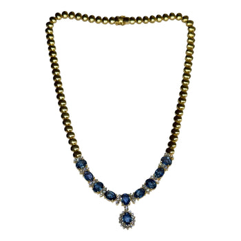 JN0070K - Blue Sapphire with Diamond Necklace Set in 18K Gold Setting