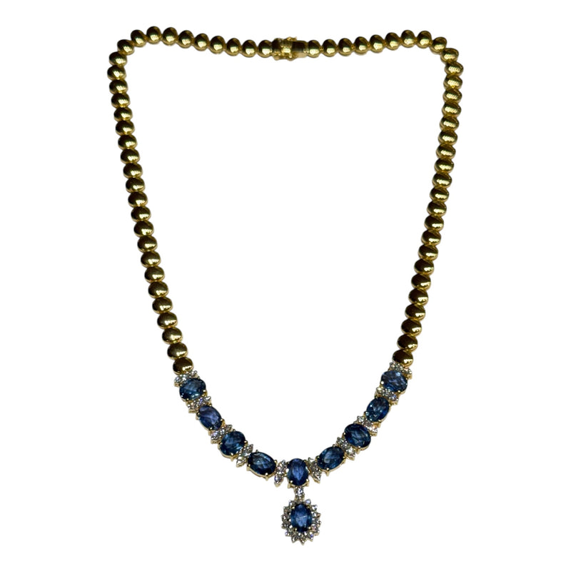 JN0070K - Blue Sapphire with Diamond Necklace Set in 18K Gold Setting
