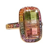JR0359K - Watermelon Tourmaline with Multi-Sapphire Ring Set in 18K Rose Gold Setting