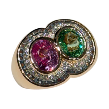 JR0360K - Pink Sapphire and Tsavorite with Pastel Blue Sapphire & Diamond Ring Set in 18K Rose Gold Setting
