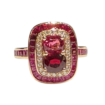 JR0361K - Ruby, Pink Sapphire with Diamond Art Deco Style Ring Set in 18K Rose Gold Setting