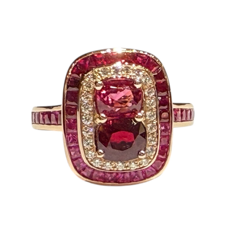 JR0361K - Ruby, Pink Sapphire with Diamond Art Deco Style Ring Set in 18K Rose Gold Setting