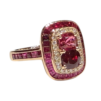 JR0361K - Ruby, Pink Sapphire with Diamond Art Deco Style Ring Set in 18K Rose Gold Setting