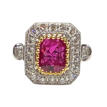 JR0365K - Ruby with Diamond Art Deco Style Ring Set in 18K Gold Setting