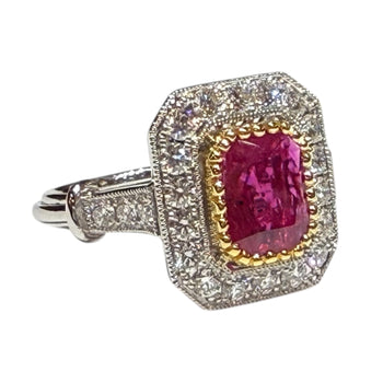 JR0365K - Ruby with Diamond Art Deco Style Ring Set in 18K Gold Setting