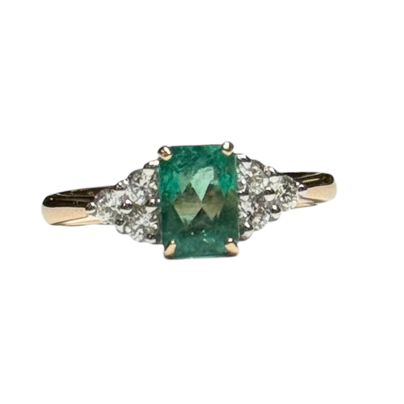 JR0363K - Emerald with Diamond Ring Set in 18K Rose Gold Setting