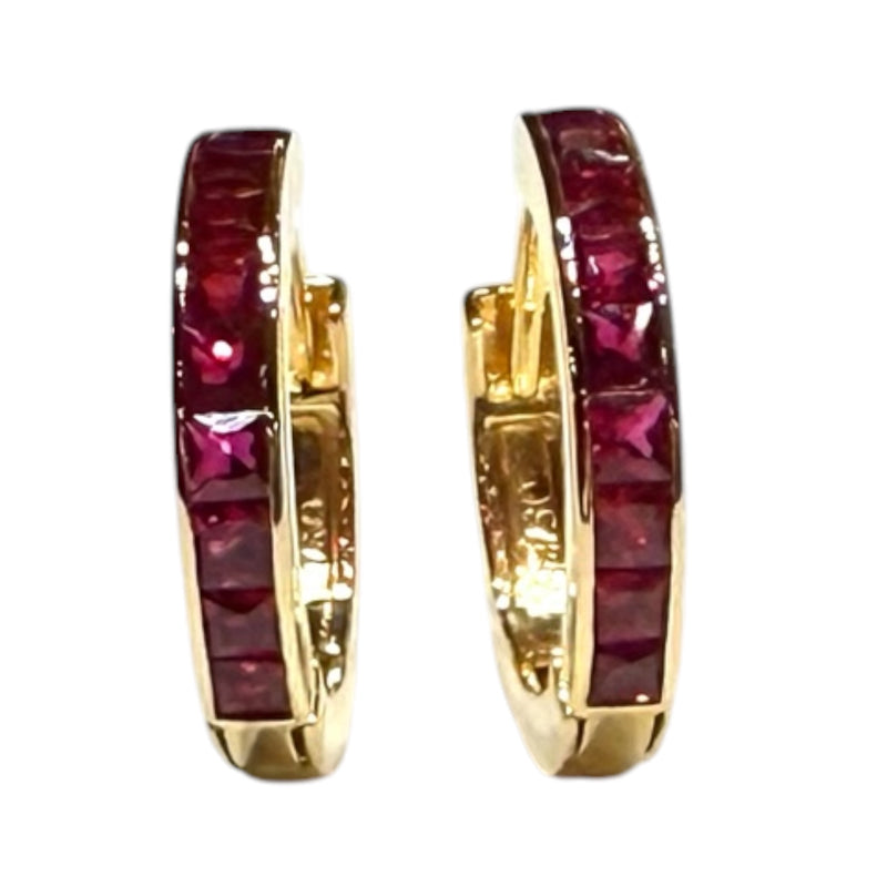 JE0249K - Ruby Hoop Earrings Set in 18K Gold Setting