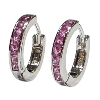 JE0251K - Pink Sapphire Hoop Earrings Set in 18K White Gold Setting