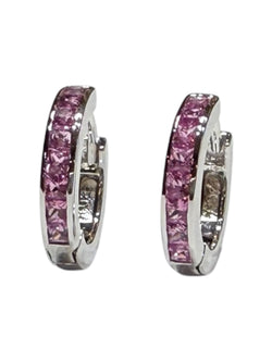 JE0251K - Pink Sapphire Hoop Earrings Set in 18K White Gold Setting