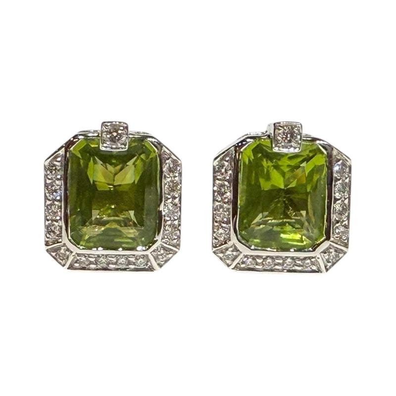 JE0199SK - Peridot with Diamond Earrings Set in 18K White Gold Setting