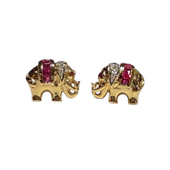 JE0263K - Ruby with Diamond Elephant Earrings Set in 14K Gold Setting