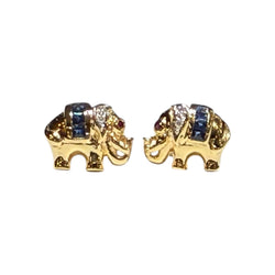 JE0262K - Blue Sapphire, Ruby, with Diamond Elephant Earrings Set in 14K Gold Setting