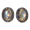 JE0710R - Rainbow Moonstone with Pastel Blue Sapphire Earrings Set in 18K Rose Gold Setting