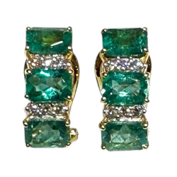 JR0271K - Emerald with Diamond Earrings Set in 18K Gold Setting