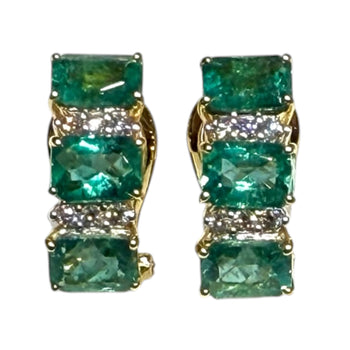 JR0271K - Emerald with Diamond Earrings Set in 18K Gold Setting