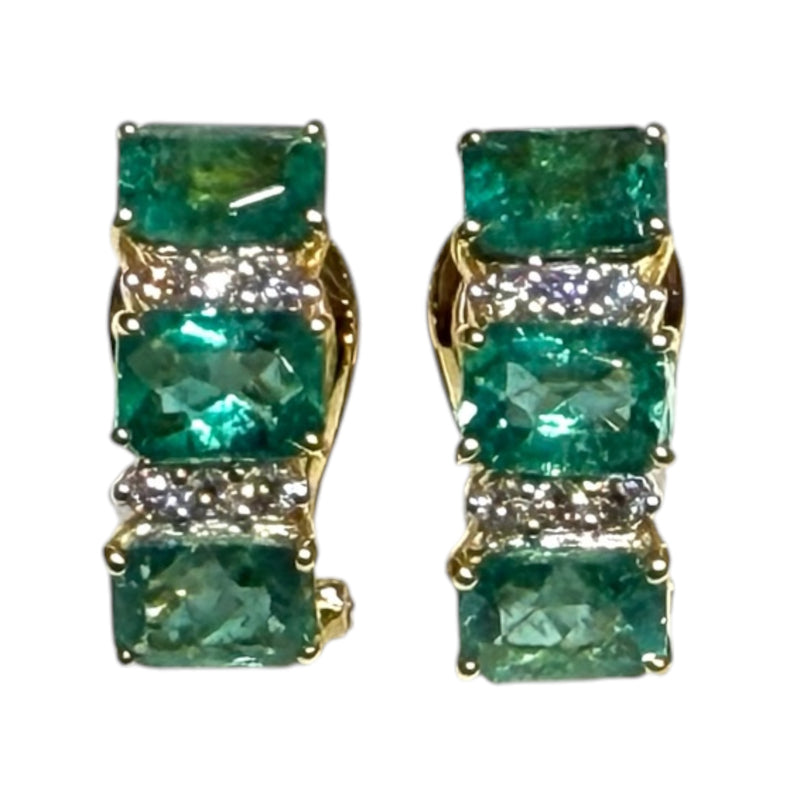 JR0271K - Emerald with Diamond Earrings Set in 18K Gold Setting