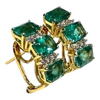 JR0271K - Emerald with Diamond Earrings Set in 18K Gold Setting