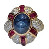 JR0366K - Blue Star Sapphire, Ruby, and Diamond Ring Set in 18K Rose Gold Setting