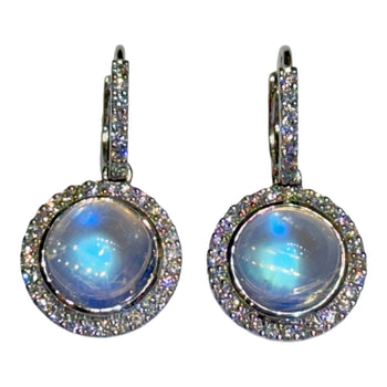 JE0568TK - Rainbow Moonstone with Diamond Dangling Earrings Set in 18K White Gold Setting