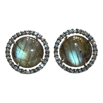 JE0279SK - Labradorite with Green Sapphire Earrings Set in 18K White Gold Setting