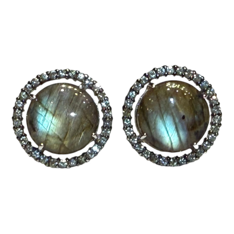 JE0279SK - Labradorite with Green Sapphire Earrings Set in 18K White Gold Setting