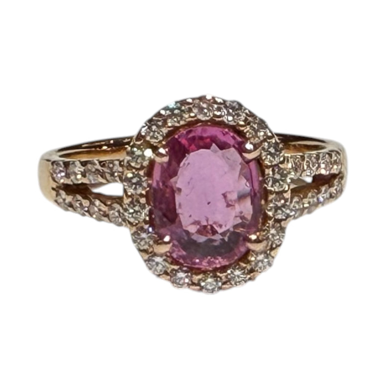 JR0368K - Pink Sapphire with Diamond Ring Set in 18K Rose Gold Setting