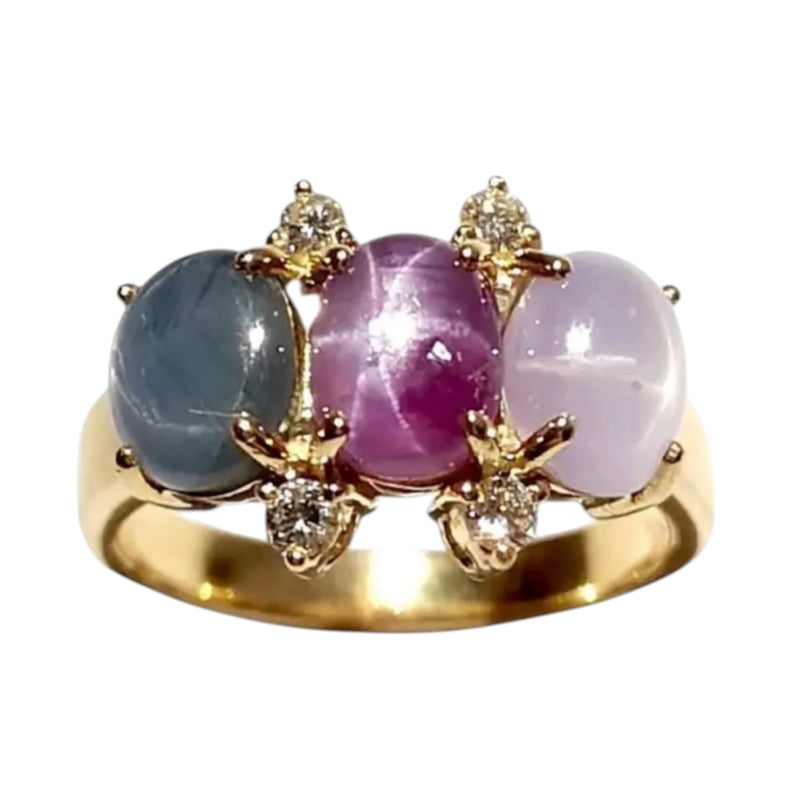 JR0566L - Star Sapphires with Diamond Ring set in 18K Gold Setting