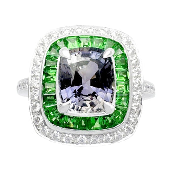 JR0003K - Unheated Purple Sapphire & Tsavorite with Diamond Ring set in 18l White Gold Setting