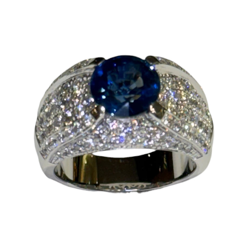 JR0369K - Unheated Thai Blue Sapphire with Diamond Ring Set in 18K White Gold Setting