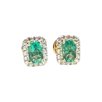 JE0272K - Emerald with Diamond Earrings Set in 18K Gold Setting