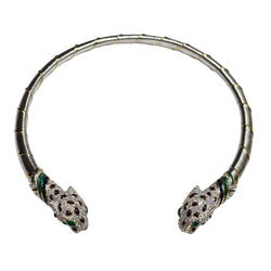 JN0072K - Emerald, Ruby, Blue Sapphire with Diamond Panther Necklace Set in 18K Gold Setting