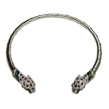 JN0072K - Emerald, Ruby, Blue Sapphire with Diamond Panther Necklace Set in 18K Gold Setting