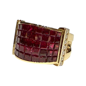 JR0375K - Invisible Set Ruby with Diamond Ring Set in 18K Gold Setting