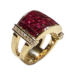 JR0375K - Invisible Set Ruby with Diamond Ring Set in 18K Gold Setting