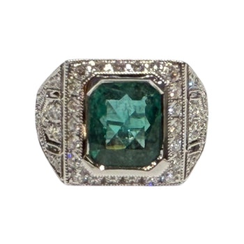 JR0376K - Art Deco Style Emerald with Diamond Ring Set in 18K White Gold Setting