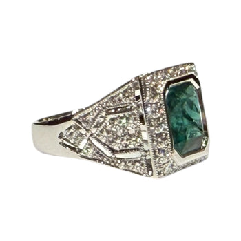 JR0376K - Art Deco Style Emerald with Diamond Ring Set in 18K White Gold Setting